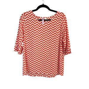 Alya Orange Chevron Blouse Women Medium 3/4 Sleeve Scoop Neck Geometric Top